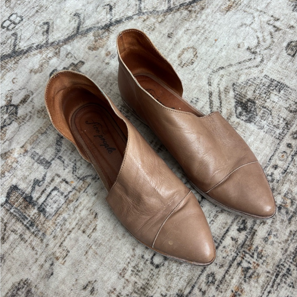 Free People Tan Leather Pointed-Toe Flats